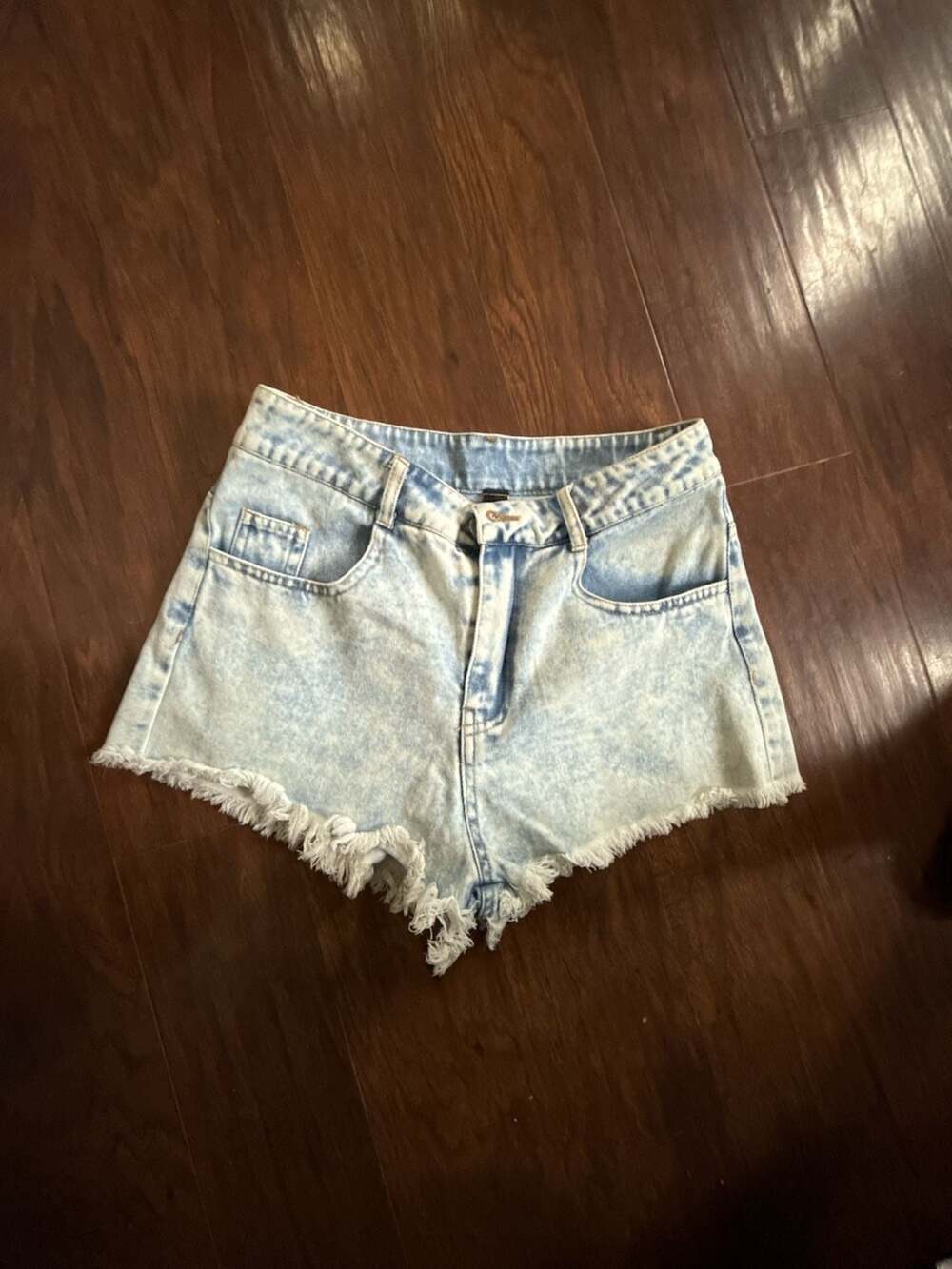 SHEIN High-Waisted Acid Wash Distressed Frayed Hem Denim Shorts